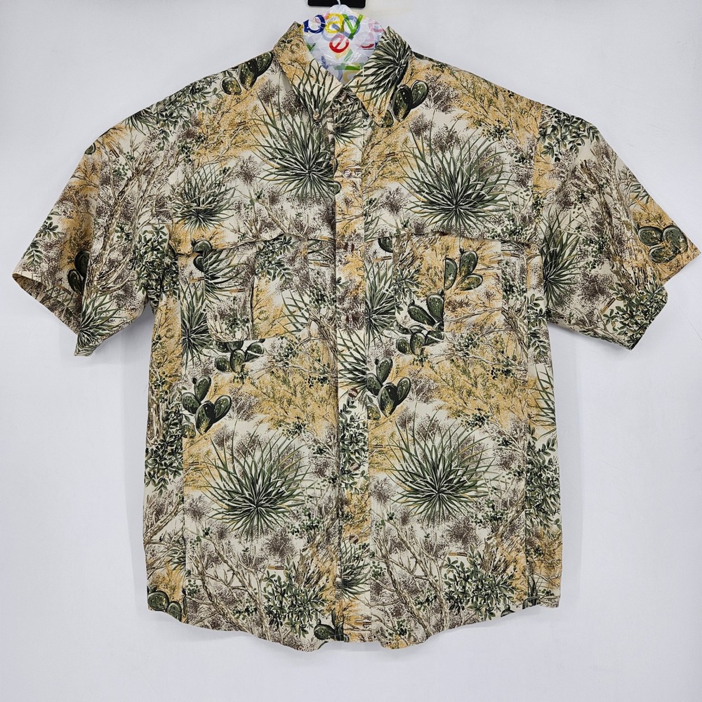 GameGuard Shirt Mens Large Cactus Camouflage Fishing Short Sleeve Outdoor
